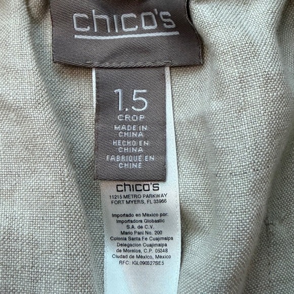 Chico's Women's Cream Pull On Cropped Cuffed Linen Pants Sz M/10 (1.5) - Picture 4 of 4